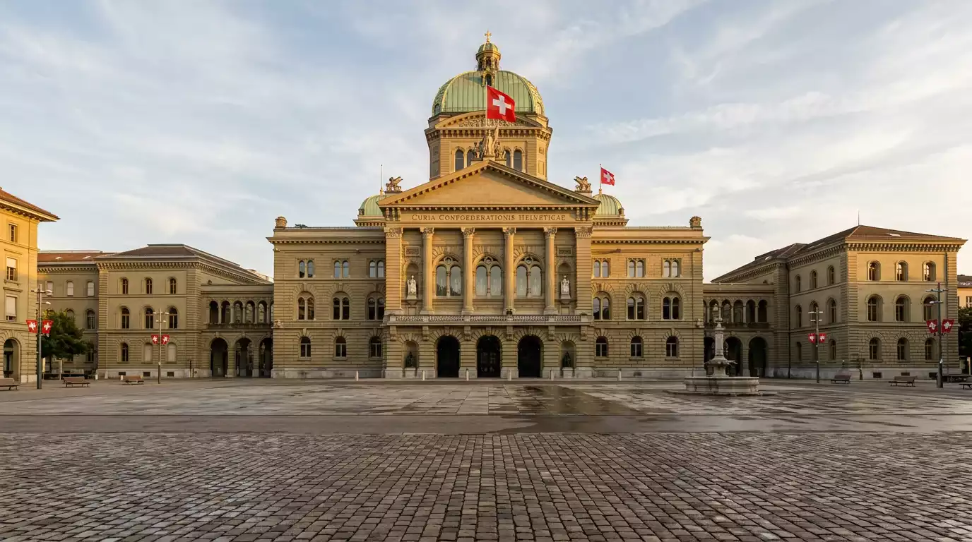 Bundeshaus in Bern bei Tageslicht als Symbol für das Schweizer Geldspielgesetz und die Gespa-Aufsicht
